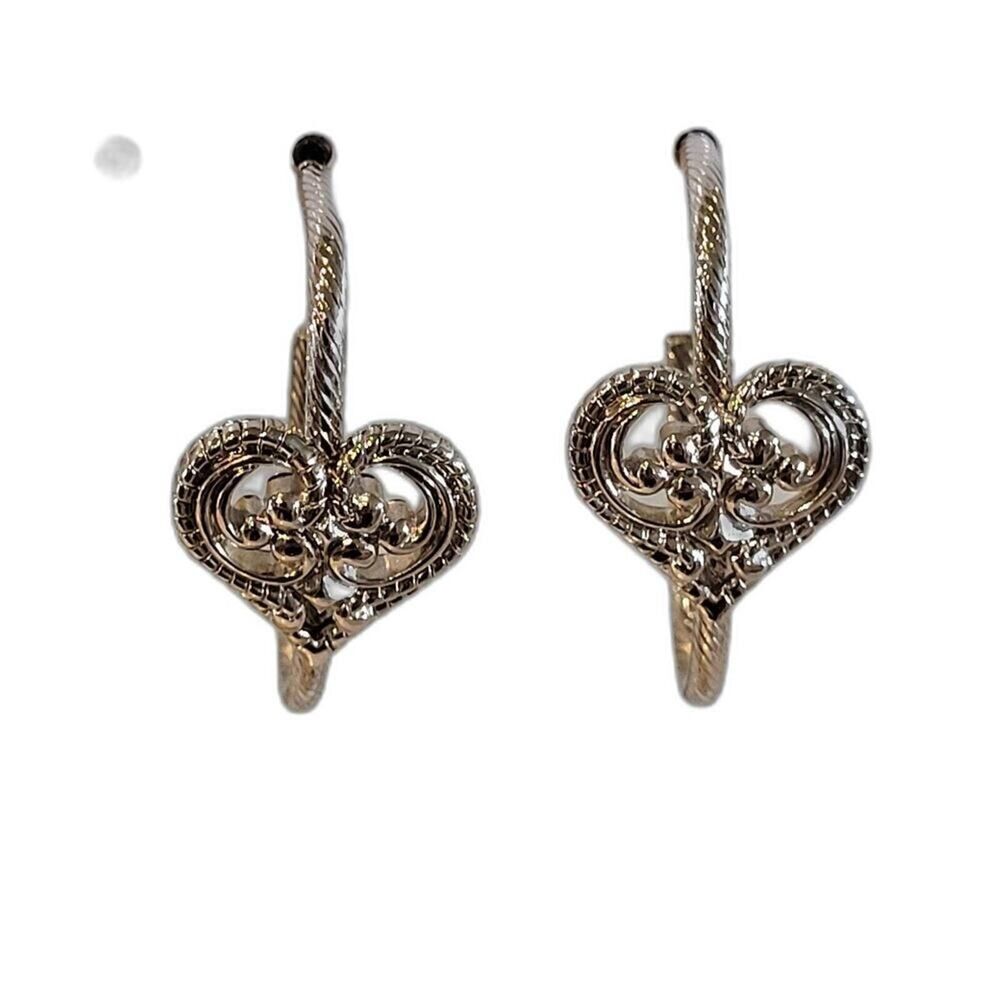 Vintage Avon Pierced Earrings Filigree Heart Silver Birthday Gift 1.5 in drop